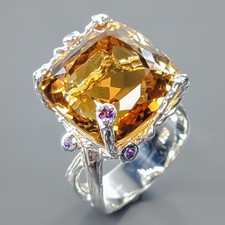 Usado, Anel de quartzo citrino natural pedra preciosa 28 quilates prata esterlina 925 tamanho 7 /R422333 comprar usado  Enviando para Brazil