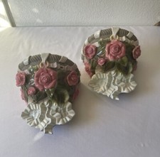 Usado, Conjunto par de prateleiras de parede Collinge rosas rosa cerâmica 8”x8”x6” assinado comprar usado  Enviando para Brazil