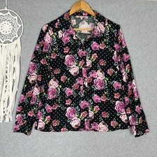 Blusa Review Top Feminina 14 L Floral Bolinhas Cetim Botões Camisa Preta Rosa comprar usado  Enviando para Brazil