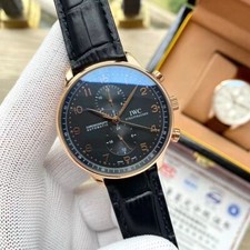 IWC Schaffhausen relógio português ouro rosa cronógrafo couro preto comprar usado  Enviando para Brazil
