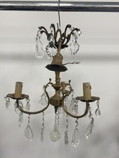 Deslumbrante lustre antigo pingente de bronze francês com gotas de cristal H21cm W35cm, usado comprar usado  Enviando para Brazil