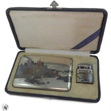 Estojo de cigarro e isqueiro vintage japonês prata esterlina estojo original Mt Fuji comprar usado  Enviando para Brazil