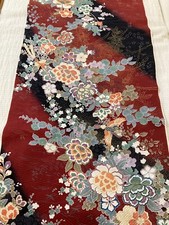 @@ Tela de seda kimono japonés vintage / tejido liso, rojo oscuro, floral D32 segunda mano  Embacar hacia Mexico