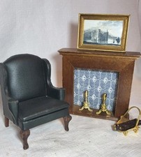 Conjunto de poltrona lareira de couro preto miniatura para casa de bonecas escala 1:12 comprar usado  Enviando para Brazil