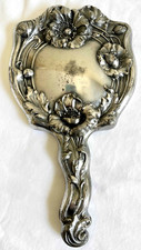 Antigo Art Nouveau Espelho de Mão Placa de Prata Império Floral Repousse Vaidade 10" comprar usado  Enviando para Brazil
