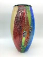 Usado, Vaso Vidro Grande Arte Millefiori Acentos cor Prata Flocos de listras 16.5 Polegadas comprar usado  Enviando para Brazil