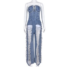 Novo Vestido Feminino streetwear Jeans Borla decote nas costas estilo bodycon macacão jardineiras jeans #Y1 comprar usado  Enviando para Brazil