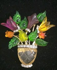Antigo Broche vaso de flores JC Joseph Cleary salada de frutas Lucite strass comprar usado  Enviando para Brazil
