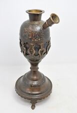 Usado, Vaso antigo feito à mão com base de narguilé de latão gravado pintado à mão comprar usado  Enviando para Brazil