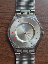 Usado, 2015 Swatch relógio de malha de metal unissex 34mm pulseira de malha de pele tom prata nova bateria  comprar usado  Enviando para Brazil