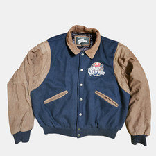 Jaqueta Bomber Vintage Anos 90 Planet Hollywood Orlando L Mistura de Lã Couro Retrô comprar usado  Enviando para Brazil