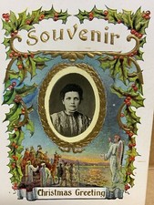 Lembrança antiga 1909 em relevo Natal RPPC foto inserção azevinho folha de ouro vintage comprar usado  Enviando para Brazil