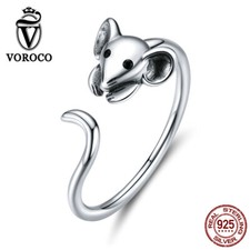 Joia feminina Voroco moda fofa rato dedo aberto anel S925 prata esterlina CZ, usado comprar usado  Enviando para Brazil