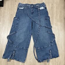 Calça jeans Rave 38 anos 90 Y2k perna larga patinação skate alças largas comprar usado  Enviando para Brazil