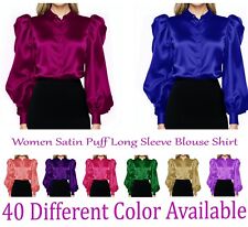 Blusa feminina de cetim puff manga longa com botões camisa casual festa trabalho desgaste comprar usado  Enviando para Brazil