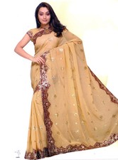Cream saree sari d'occasion  Expédié en France