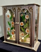 Caixa de joias vintage de metal escovado espelho duplo carrossel portas de vidro bandeja forrada comprar usado  Enviando para Brazil