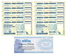 10 notas de 100 bilhões de cheques agrícolas especiais do Zimbábue 2008, P-64 certificado de autenticidade usado! comprar usado  Enviando para Brazil