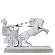 Escultura De Mesa Biga Romana En Mármol Con Base De Alabastro Pulido H 34cm, usado comprar usado  Enviando para Brazil