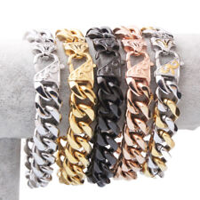 Brazalete de cadena cubana pesado de 12 mm 15 mm para hombre de acero inoxidable plateado dorado negro segunda mano  Embacar hacia Mexico