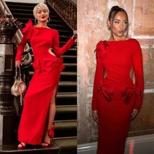 Vestido maxi House of CB Lavele vermelho crepe laços traseiros abertos manga comprida fenda vestido M comprar usado  Enviando para Brazil
