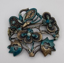 Antiga China Importada Prata Azul Esmalte Fivela Planta Floral Linda! comprar usado  Enviando para Brazil