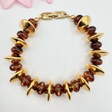 Vintage Napier Root Beer Lucite Bead Gold Tone Bicone Bead Bracelete Assinado Raro comprar usado  Enviando para Brazil
