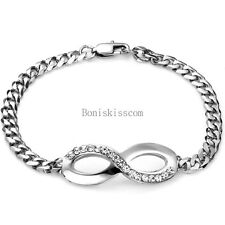 Pulseira feminina de corrente trançada infinito aço inoxidável tom prata presente comprar usado  Enviando para Brazil