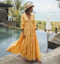 Vestido Steele Maxi Tamanho L Botão para Cima Swish Relaxado Flowy Xiah Tangello Amarelo comprar usado  Enviando para Brazil