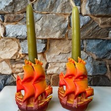 Par de velas Gurley pilar mastro navio Mayflower decoração de Ação de Graças 8” sem iluminação década de 1950, usado comprar usado  Enviando para Brazil