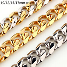 10/12/15/17mm HOMBRE Cadena Acero Inoxidable Plata Oro Cubano Collar Curva Pulsera segunda mano  Embacar hacia Mexico