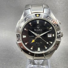 Bulova Marine Star relógio masculino 38mm mostrador preto tom prata alarme data 96B87 PEÇAS comprar usado  Enviando para Brazil