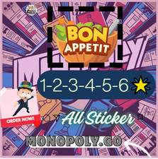 🌊Monopoly.Go 🌊Adesivo_ 1/2/3/4/5/6⭐ Bon APPETiT 💧 Barato!, usado comprar usado  Enviando para Brazil