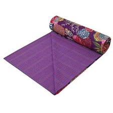 Colcha boho colcha Kantha vintage india hecha a mano manta de algodón púrpura decoración segunda mano  Embacar hacia Mexico