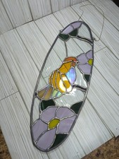 Usado, Vitral roxo e laranja pássaro com flores apanhador de sol -Arte de janela -Decoração para casa comprar usado  Enviando para Brazil
