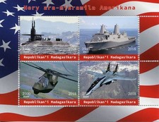 Selos de navios de aviação Madagascar 2018 CTO navios de guerra militares americanos 4v M/S comprar usado  Enviando para Brazil