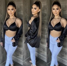 Conjunto de blusa feminina moda boutique cetim preto manga longa duas peças comprar usado  Enviando para Brazil