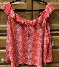 Feminino Vermelho e Branco Paisley Summer Ruffle Tank 18/20W comprar usado  Enviando para Brazil