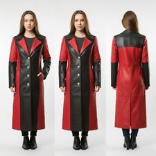 Genuine Leather Women's Long Coat - Red & Black Elegance comprar usado  Enviando para Brazil