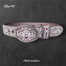 Usado, Cinto de Couro Cincelado Corte Laser Cowboy Greca Vermelho Cinto Ranchero Tamanho 40 comprar usado  Enviando para Brazil