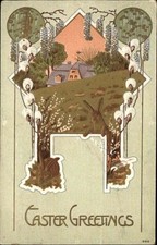 Cartão postal vintage em relevo dourado buceta casa de coelho da Páscoa salgueiro comprar usado  Enviando para Brazil