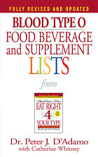 Blood Type O Food, Beverage and Supplement Lists by D'Adamo, Peter J. comprar usado  Enviando para Brazil