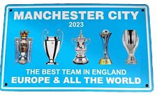 Placa de barra de pared de aluminio de fútbol americano Manchester City 5 Cities 5 Trofeos 2023 segunda mano  Embacar hacia Argentina