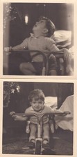 Duas fotografias instantâneas vintage menino andando de triciclo brinquedo comprar usado  Enviando para Brazil