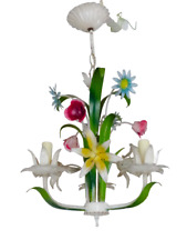 Candelabro florentino encantador dos anos 60 esmaltado metal tole flores teto italiano, usado comprar usado  Enviando para Brazil