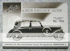 Folheto de vendas de carros Austin Gordon Ambassador Saloon 16 e 18 HP c1936 comprar usado  Enviando para Brazil
