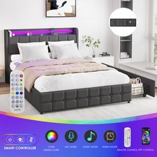 Łóżko tapicerowane 140x200cm Podwójne łóżko Łóżko do przechowywania Rama łóżka ze stelażem listwowym USB / LED na sprzedaż  Wysyłka do Poland