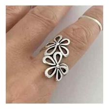 Anel de prata esterlina 925 2 grandes anel de flores declaração boho anel duplo flor comprar usado  Enviando para Brazil