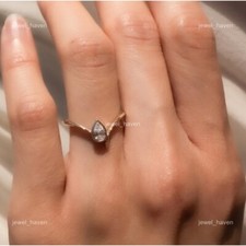 Anel solitário de ouro maciço 14K com moldura de diamante corte brilhante promessa nascimento abril comprar usado  Enviando para Brazil