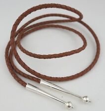 Cordão de gravata bolo de couro marrom trançado de alta qualidade e pontas de prata esterlina comprar usado  Enviando para Brazil